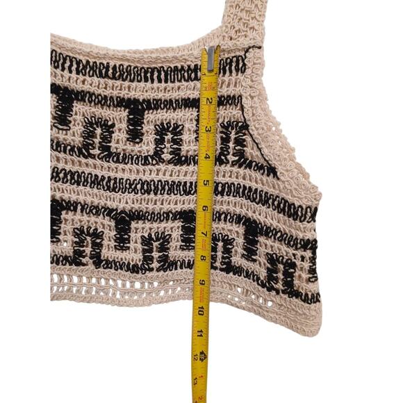 Crochet Bohemian Half Top Womens Sz L Beige Semi Sheer Cropped Festival Coquette - Picture 10 of 16